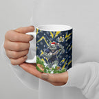 Personalised Cowboys Rugby Christmas Ceramic Mug Santa Rugby Mascot - Pine Wreath Festive
