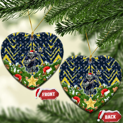 Cowboys Rugby Christmas Ceramic Ornament Santa Rugby Mascot - Pine Wreath Festive
