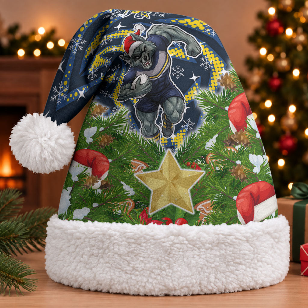 Cowboys Rugby Christmas Santa Hat Santa Rugby Mascot - Pine Wreath Festive