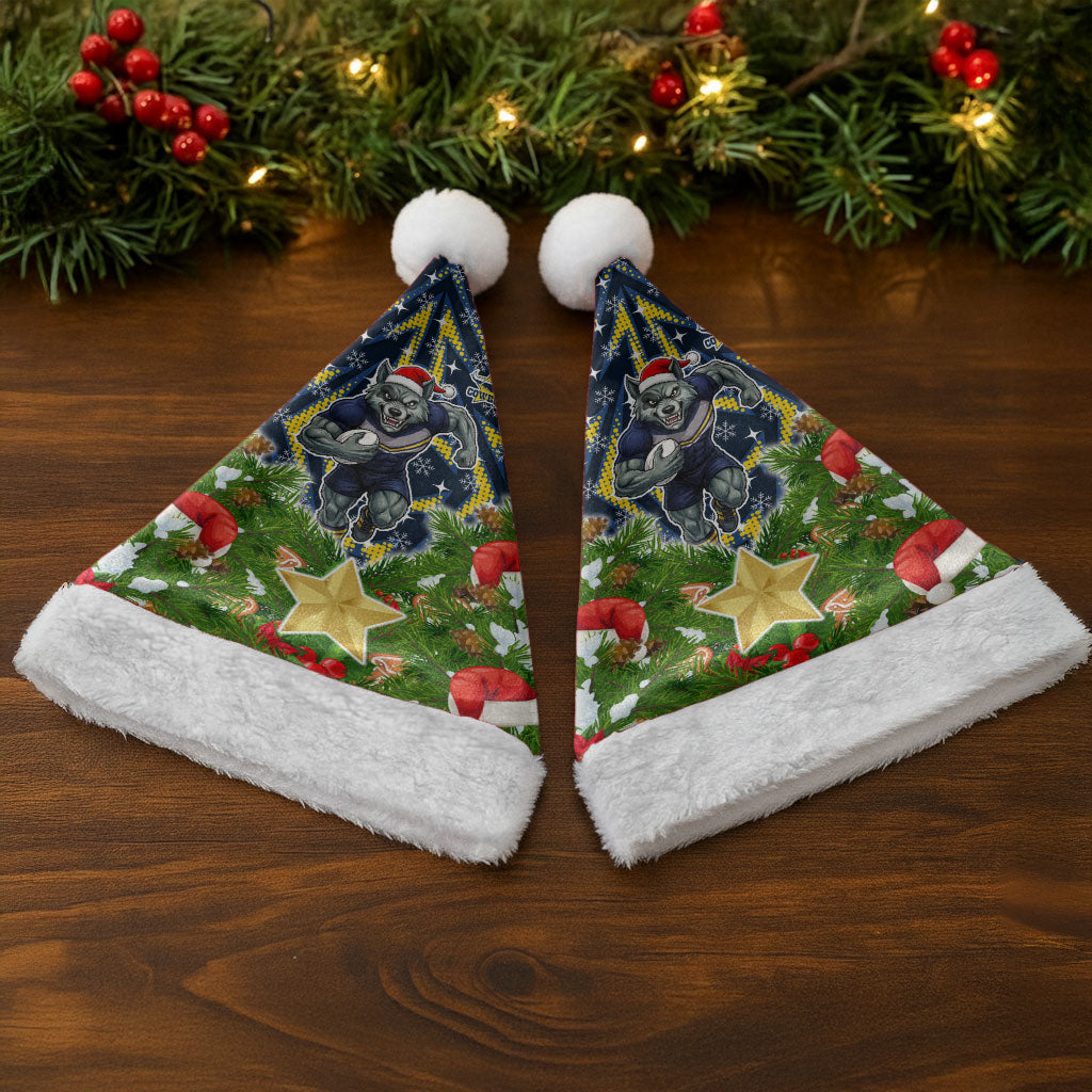 Cowboys Rugby Christmas Santa Hat Santa Rugby Mascot - Pine Wreath Festive