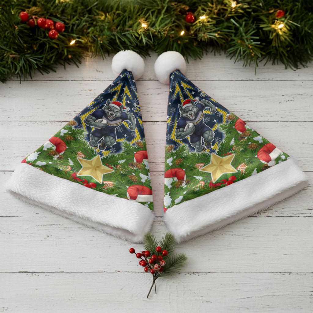 Cowboys Rugby Christmas Santa Hat Santa Rugby Mascot - Pine Wreath Festive