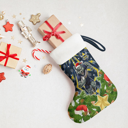 Cowboys Rugby Christmas Stocking Santa Rugby Mascot - Pine Wreath Festive