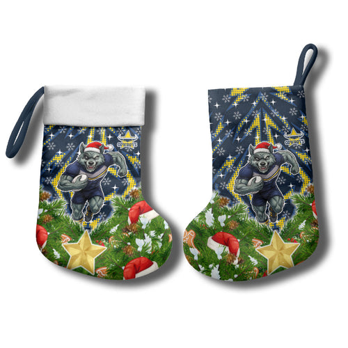 Cowboys Rugby Christmas Stocking Santa Rugby Mascot - Pine Wreath Festive