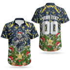 Personalised Cowboys Rugby Christmas Couples Matching Short Sleeve Bodycon Dress and Hawaiian Shirt Santa Rugby Mascot - Pine Wreath Festive