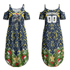 Personalised Cowboys Rugby Christmas Couples Matching Summer Maxi Dress and Hawaiian Shirt Santa Rugby Mascot - Pine Wreath Festive