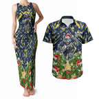 Personalised Cowboys Rugby Christmas Couples Matching Tank Maxi Dress and Hawaiian Shirt Santa Rugby Mascot - Pine Wreath Festive