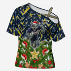 Personalised Cowboys Rugby Christmas Cross Shoulder Shirt Santa Rugby Mascot - Pine Wreath Festive