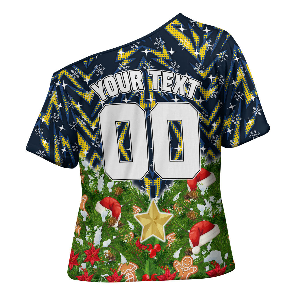 Personalised Cowboys Rugby Christmas Cross Shoulder Shirt Santa Rugby Mascot - Pine Wreath Festive