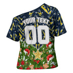 Personalised Cowboys Rugby Christmas Cross Shoulder Shirt Santa Rugby Mascot - Pine Wreath Festive