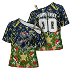 Personalised Cowboys Rugby Christmas Cross Shoulder Shirt Santa Rugby Mascot - Pine Wreath Festive