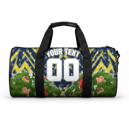 Personalised Cowboys Rugby Christmas Duffle Bag Santa Rugby Mascot - Pine Wreath Festive