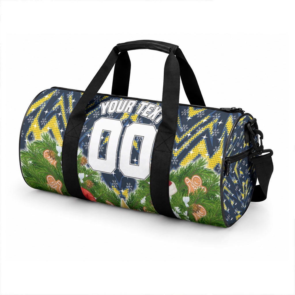 Personalised Cowboys Rugby Christmas Duffle Bag Santa Rugby Mascot - Pine Wreath Festive