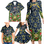 Personalised Cowboys Rugby Christmas Family Matching Long Sleeve Bodycon Dress and Hawaiian Shirt Santa Rugby Mascot - Pine Wreath Festive