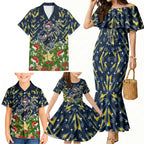 Personalised Cowboys Rugby Christmas Family Matching Mermaid Dress and Hawaiian Shirt Santa Rugby Mascot - Pine Wreath Festive