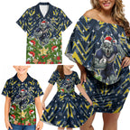 Personalised Cowboys Rugby Christmas Family Matching Off Shoulder Short Dress and Hawaiian Shirt Santa Rugby Mascot - Pine Wreath Festive