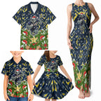Personalised Cowboys Rugby Christmas Family Matching Tank Maxi Dress and Hawaiian Shirt Santa Rugby Mascot - Pine Wreath Festive