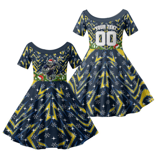 Personalised Cowboys Rugby Christmas Family Matching Tank Maxi Dress and Hawaiian Shirt Santa Rugby Mascot - Pine Wreath Festive