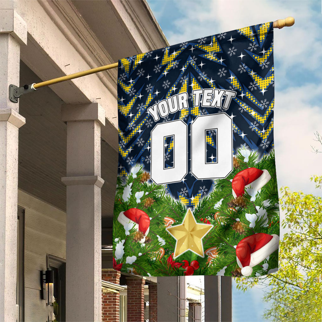 Personalised Cowboys Rugby Christmas Garden Flag Santa Rugby Mascot - Pine Wreath Festive