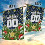Personalised Cowboys Rugby Christmas Garden Flag Santa Rugby Mascot - Pine Wreath Festive