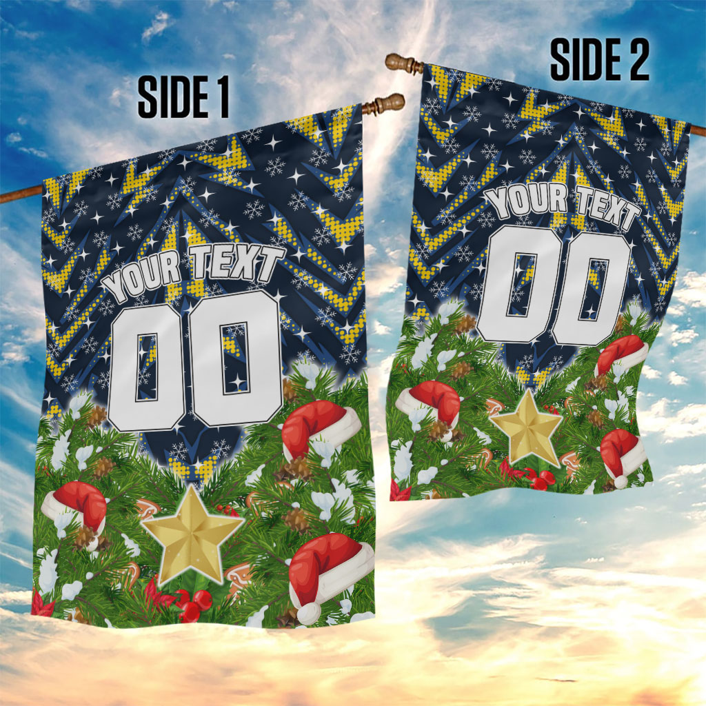 Personalised Cowboys Rugby Christmas Garden Flag Santa Rugby Mascot - Pine Wreath Festive