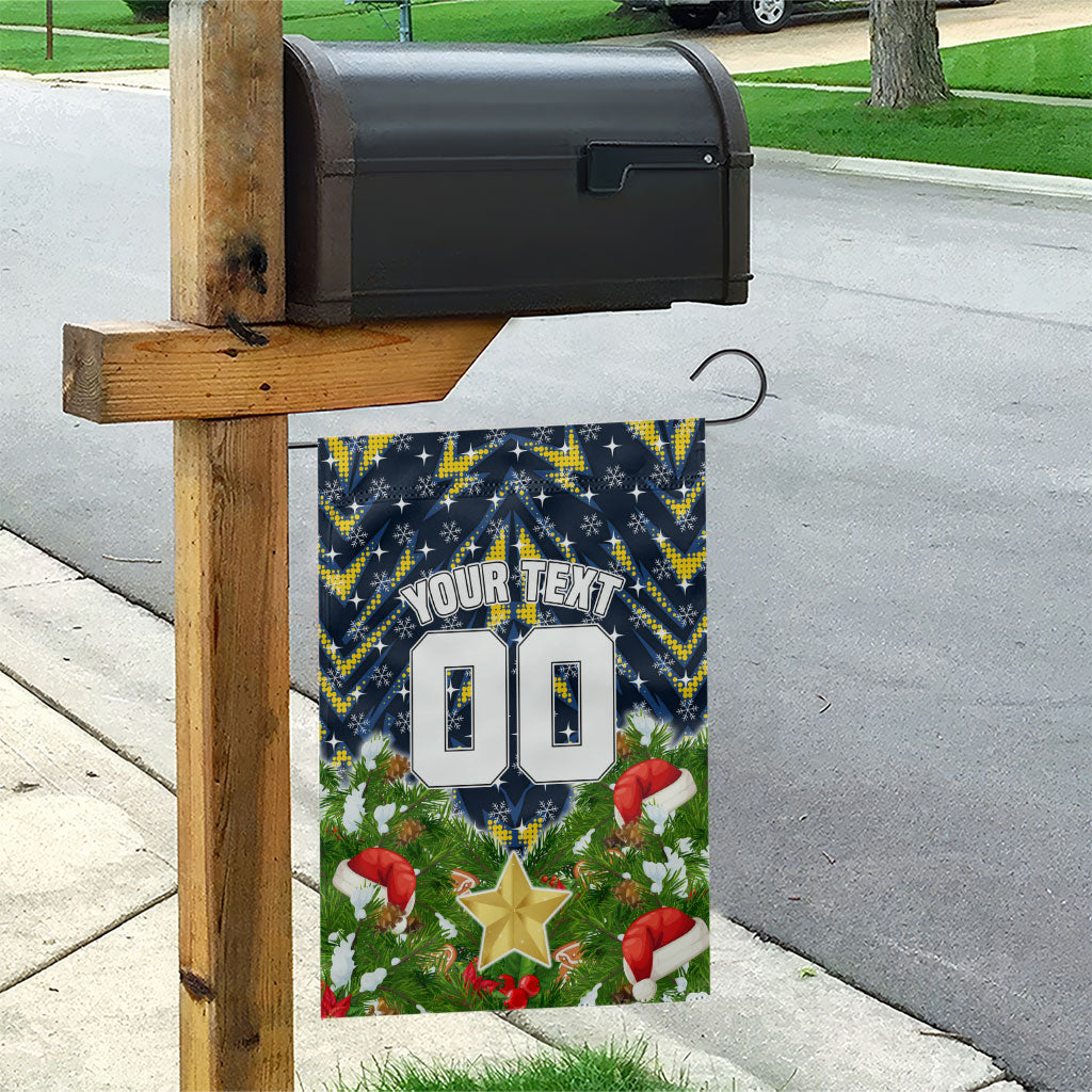 Personalised Cowboys Rugby Christmas Garden Flag Santa Rugby Mascot - Pine Wreath Festive
