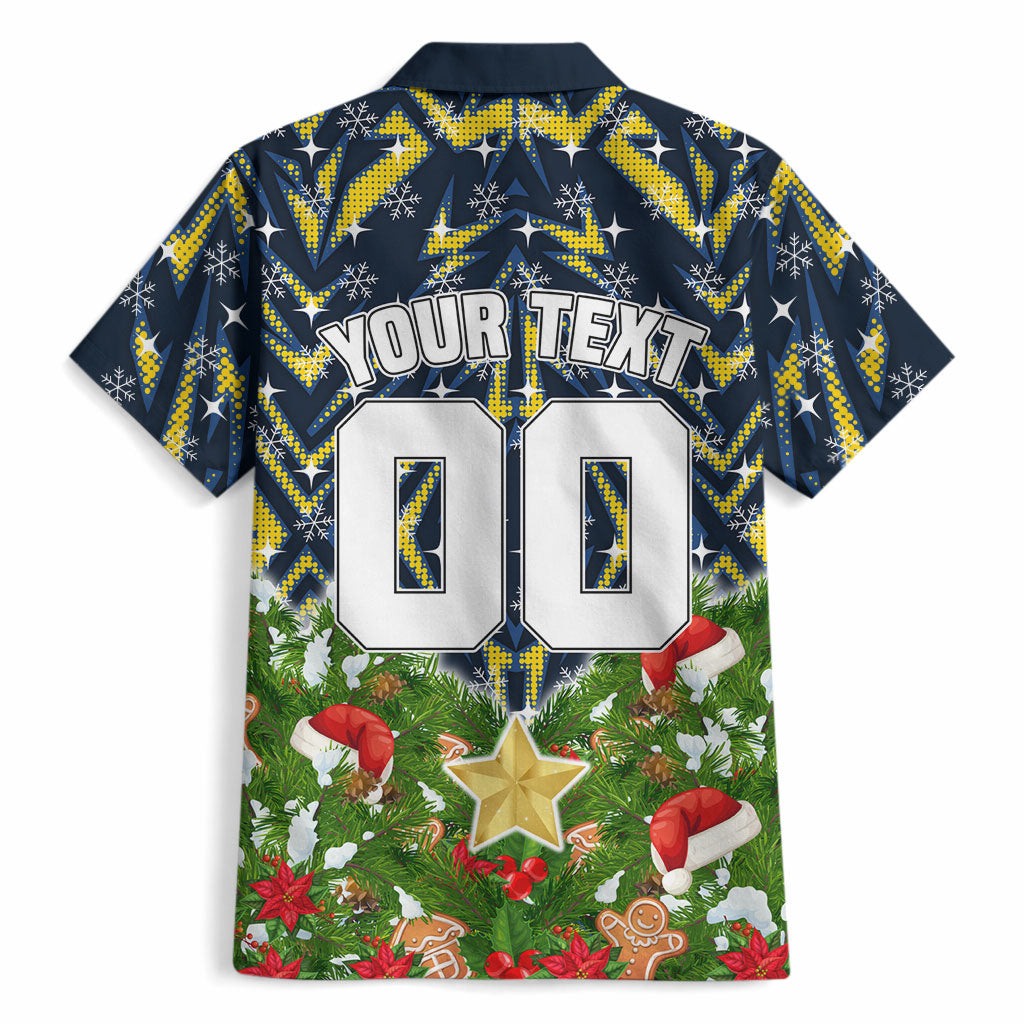 Personalised Cowboys Rugby Christmas Hawaiian Shirt Santa Rugby Mascot - Pine Wreath Festive