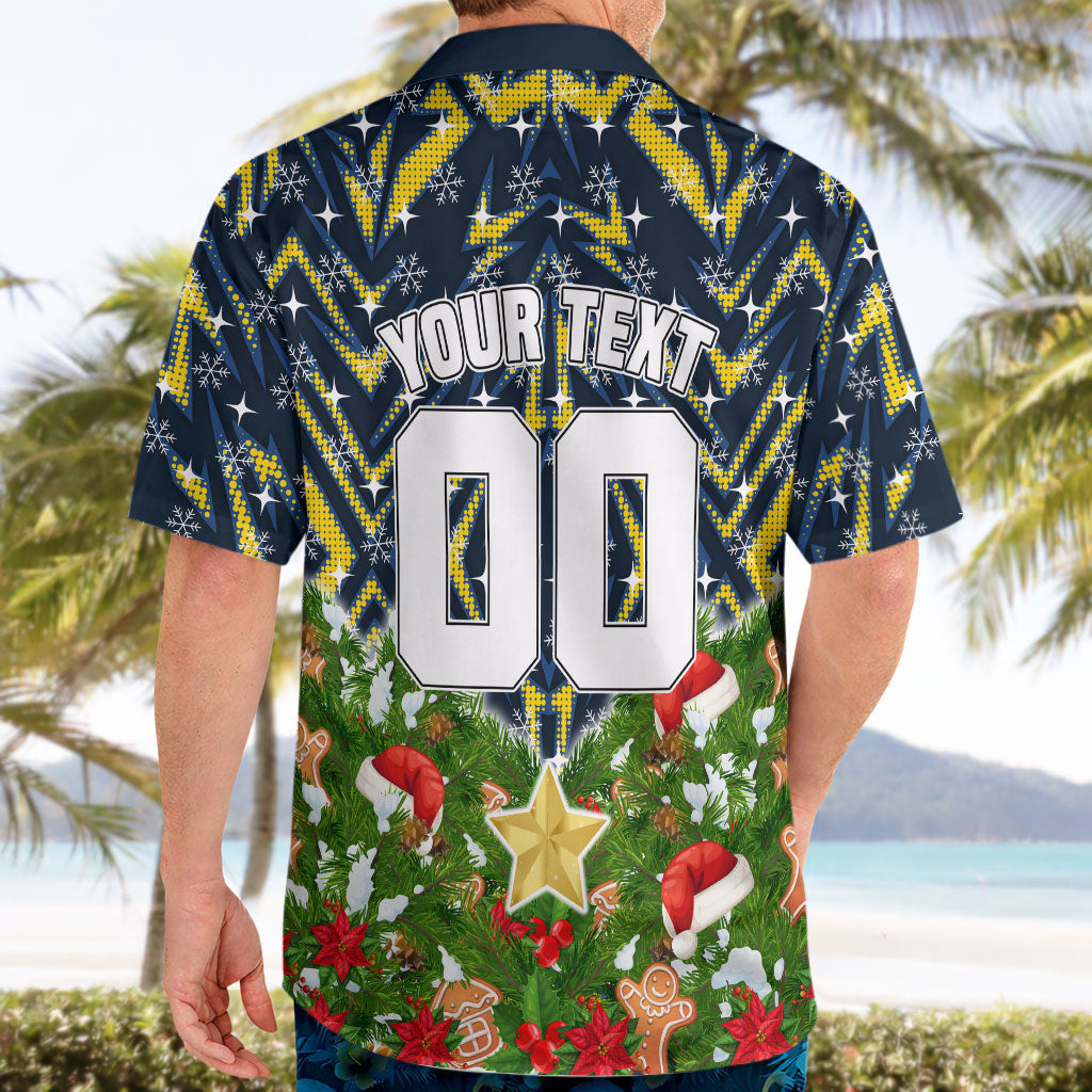 Personalised Cowboys Rugby Christmas Hawaiian Shirt Santa Rugby Mascot - Pine Wreath Festive