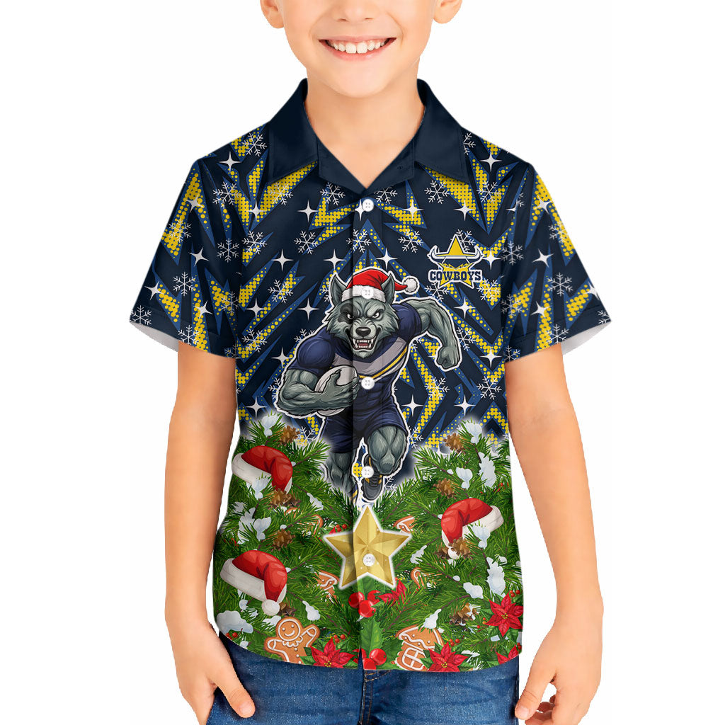 Personalised Cowboys Rugby Christmas Hawaiian Shirt Santa Rugby Mascot - Pine Wreath Festive
