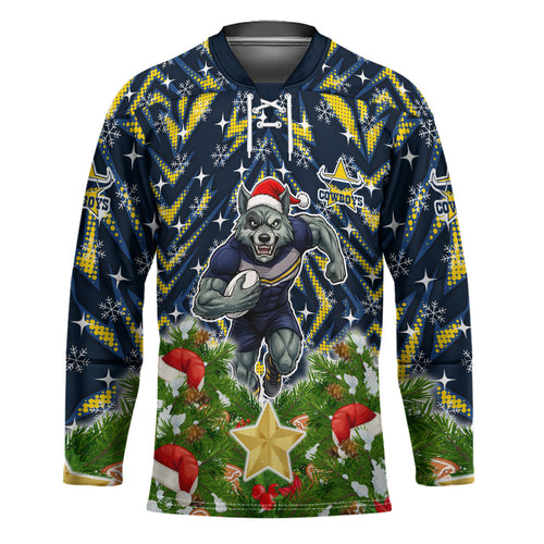 Personalised Cowboys Rugby Christmas Hockey Jersey Santa Rugby Mascot - Pine Wreath Festive