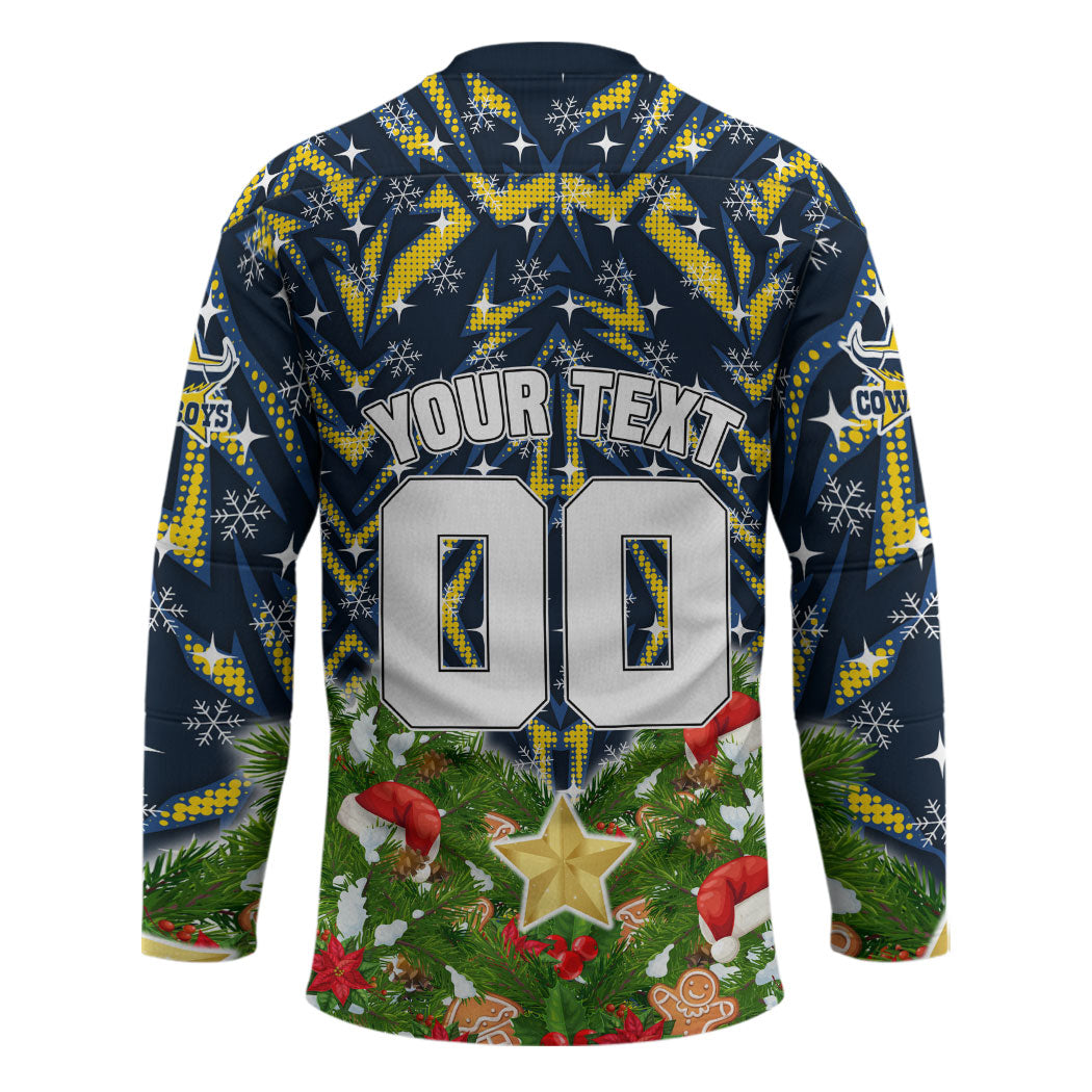 Personalised Cowboys Rugby Christmas Hockey Jersey Santa Rugby Mascot - Pine Wreath Festive