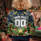 Personalised Cowboys Rugby Christmas Kid Ugly Christmas Sweater Santa Rugby Mascot - Pine Wreath Festive