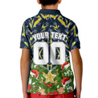 Personalised Cowboys Rugby Christmas Kid Polo Shirt Santa Rugby Mascot - Pine Wreath Festive