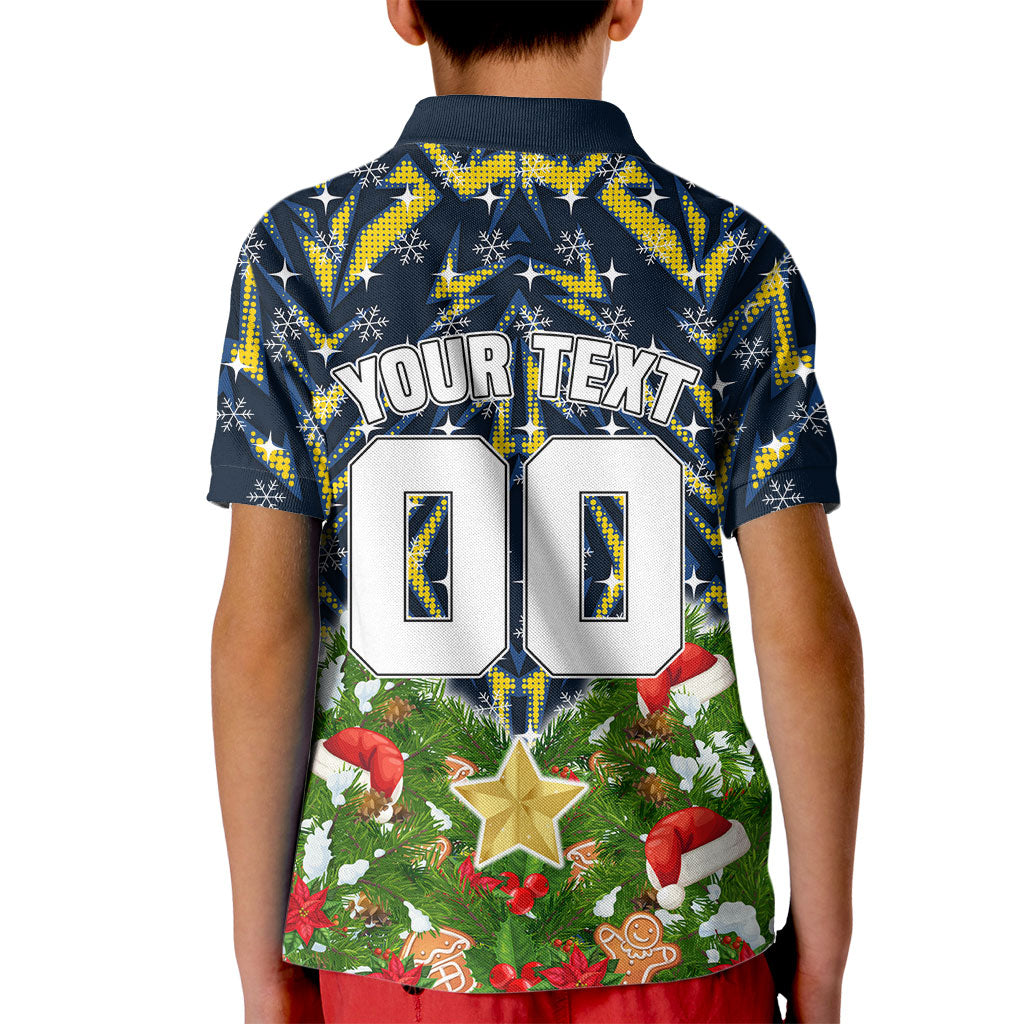 Personalised Cowboys Rugby Christmas Kid Polo Shirt Santa Rugby Mascot - Pine Wreath Festive