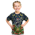 Personalised Cowboys Rugby Christmas Kid T Shirt Santa Rugby Mascot - Pine Wreath Festive