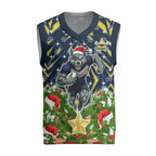 Personalised Cowboys Rugby Christmas Knitted V-Neck Vest Santa Rugby Mascot - Pine Wreath Festive
