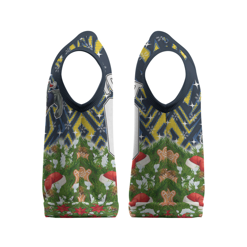 Personalised Cowboys Rugby Christmas Knitted V-Neck Vest Santa Rugby Mascot - Pine Wreath Festive