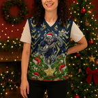 Personalised Cowboys Rugby Christmas Knitted V-Neck Vest Santa Rugby Mascot - Pine Wreath Festive