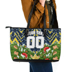 Personalised Cowboys Rugby Christmas Leather Tote Bag Santa Rugby Mascot - Pine Wreath Festive