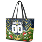 Personalised Cowboys Rugby Christmas Leather Tote Bag Santa Rugby Mascot - Pine Wreath Festive