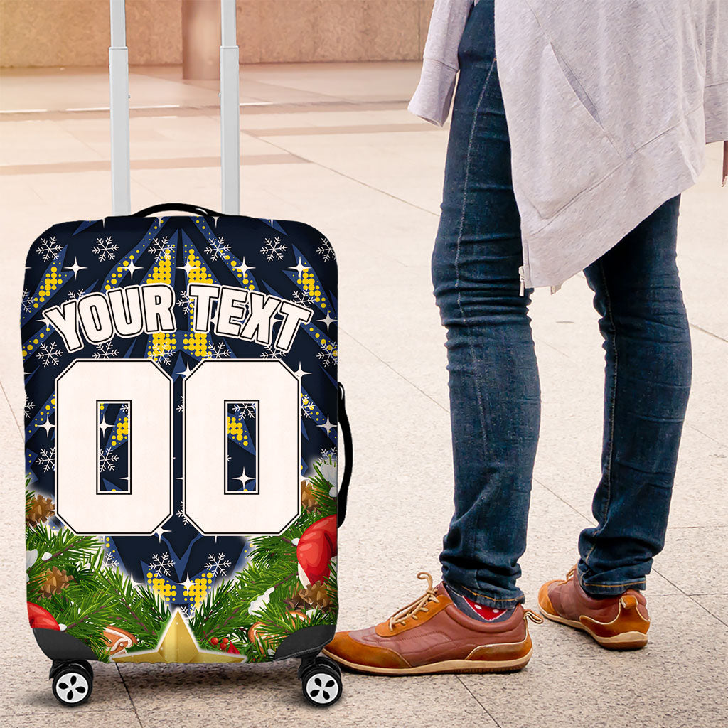 Personalised Cowboys Rugby Christmas Luggage Cover Santa Rugby Mascot - Pine Wreath Festive
