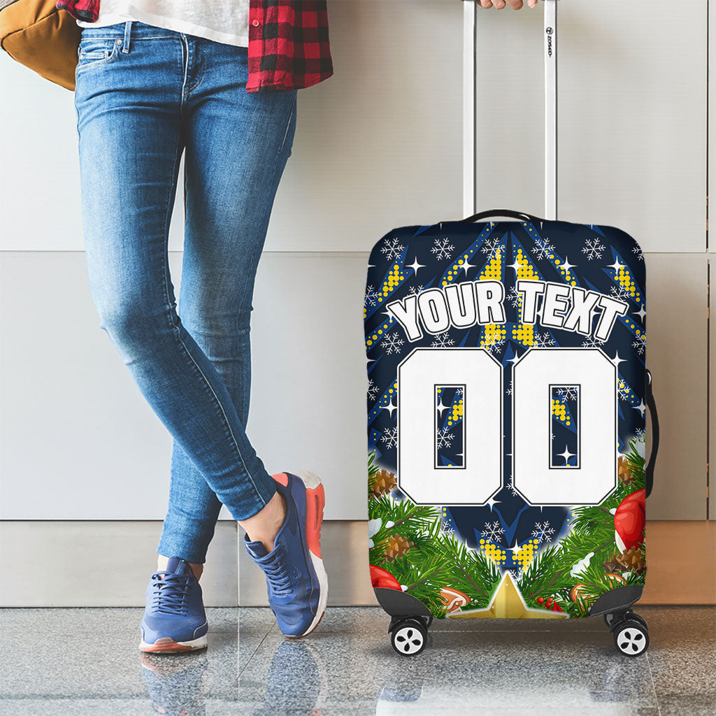Personalised Cowboys Rugby Christmas Luggage Cover Santa Rugby Mascot - Pine Wreath Festive