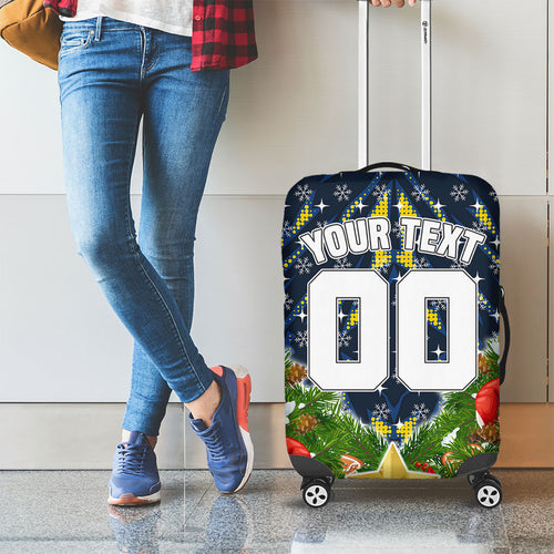 Personalised Cowboys Rugby Christmas Luggage Cover Santa Rugby Mascot - Pine Wreath Festive