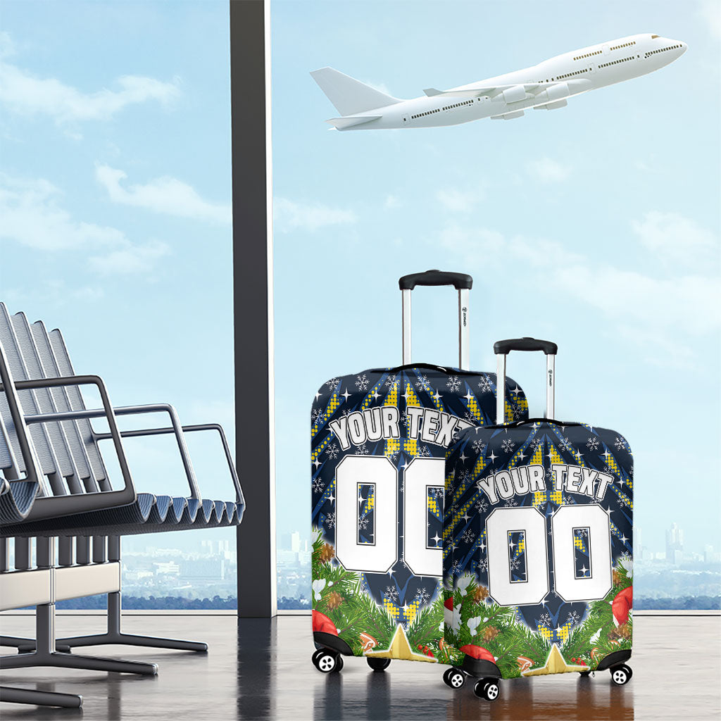 Personalised Cowboys Rugby Christmas Luggage Cover Santa Rugby Mascot - Pine Wreath Festive