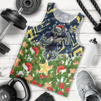 Personalised Cowboys Rugby Christmas Men Tank Top Santa Rugby Mascot - Pine Wreath Festive
