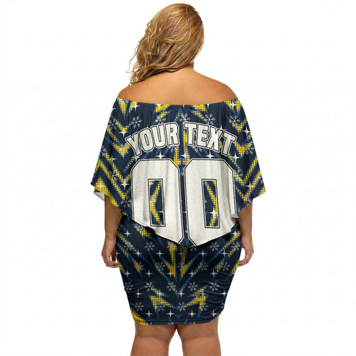 Personalised Cowboys Rugby Christmas Off Shoulder Short Dress Santa Rugby Mascot - Pine Wreath Festive