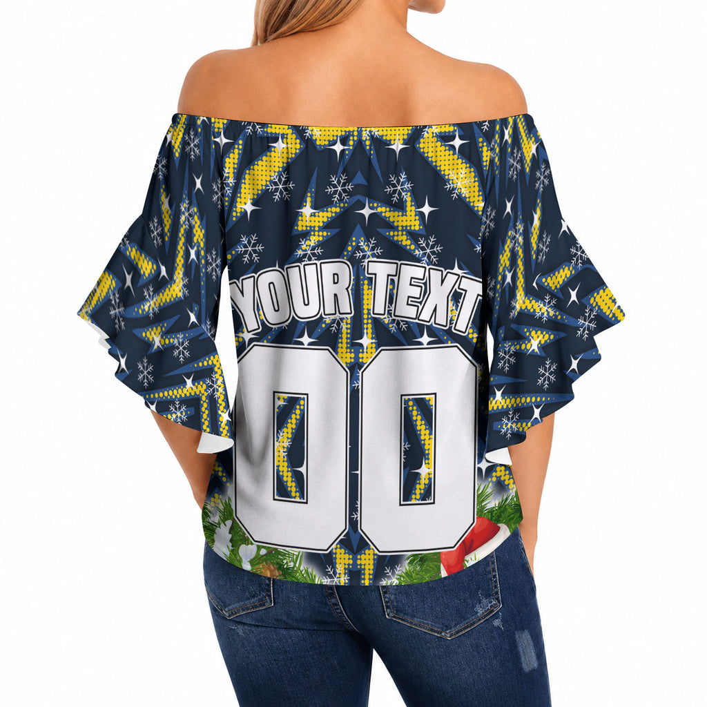 Personalised Cowboys Rugby Christmas Off Shoulder Wrap Waist Top Santa Rugby Mascot - Pine Wreath Festive