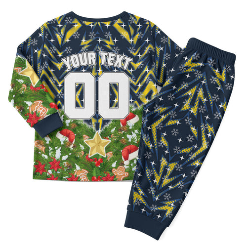 Personalised Cowboys Rugby Christmas Pajama Set Santa Rugby Mascot - Pine Wreath Festive