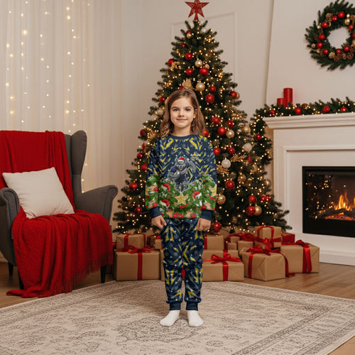 Personalised Cowboys Rugby Christmas Pajama Set Santa Rugby Mascot - Pine Wreath Festive