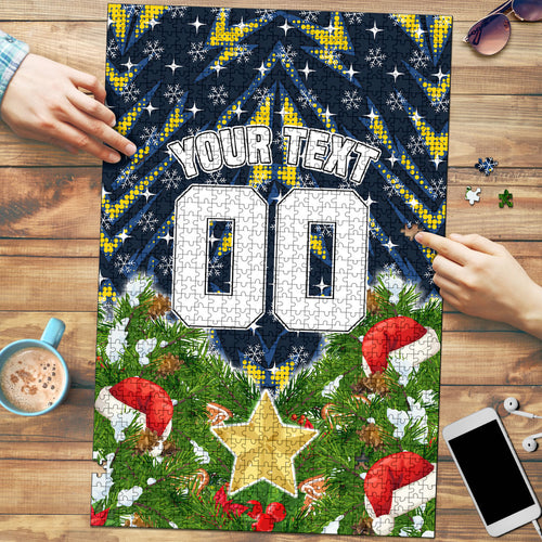 Personalised Cowboys Rugby Christmas Puzzle Santa Rugby Mascot - Pine Wreath Festive