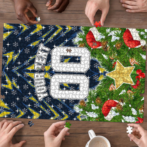 Personalised Cowboys Rugby Christmas Puzzle Santa Rugby Mascot - Pine Wreath Festive